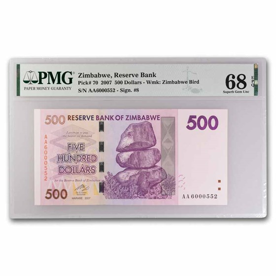 2007 Zimbabwe 500 Dollars CU-68 EPQ PMG 2007 Zimbabwe 500 Dollars CU-68 EPQ PMG