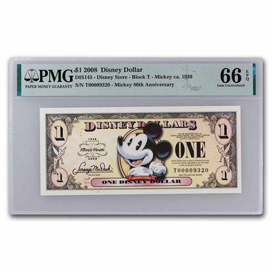 2008 $1.00 (T) Pie-Eye Mickey CU66 EPQ PMG (DIS#143) 5 Consec.