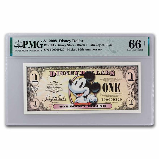 2008 $1.00 (T) Pie-Eye Mickey CU66 EPQ PMG (DIS#143) 5 Consec. 2008 $1.00 (T) Pie-Eye Mickey CU66 EPQ PMG (DIS#143) 5 Consec.