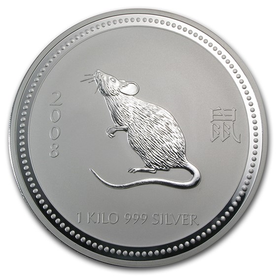 2008 1 kilo Silver Lunar Year of the Mouse SI (Light Abrasions) 2008 1 kilo Silver Lunar Year of the Mouse SI (Light Abrasions)