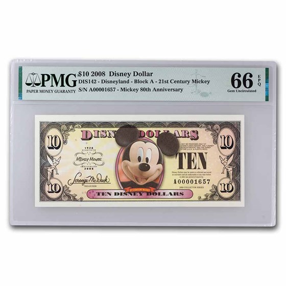 2008 $10.00 (A) Bobble Head Mickey CU-66 EPQ PMG (DIS#142)