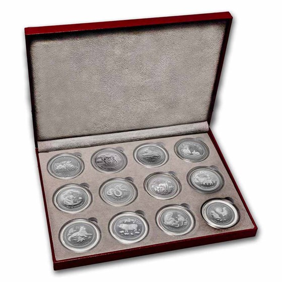 2008- 2019 Australia 12-Coin 1 oz Ag Lunar Set BU (SII, Red Box) 2008- 2019 Australia 12-Coin 1 oz Ag Lunar Set BU (SII, Red Box)