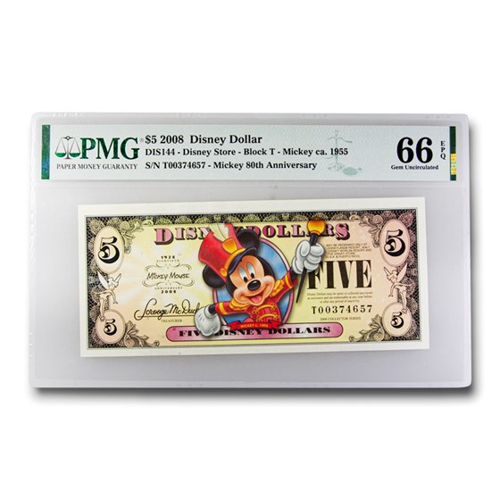 2008 $5.00 Disney Dollar Marching Band Mickey Gem CU-66 EPQ PMG 2008 $5.00 Disney Dollar Marching Band Mickey Gem CU-66 EPQ PMG