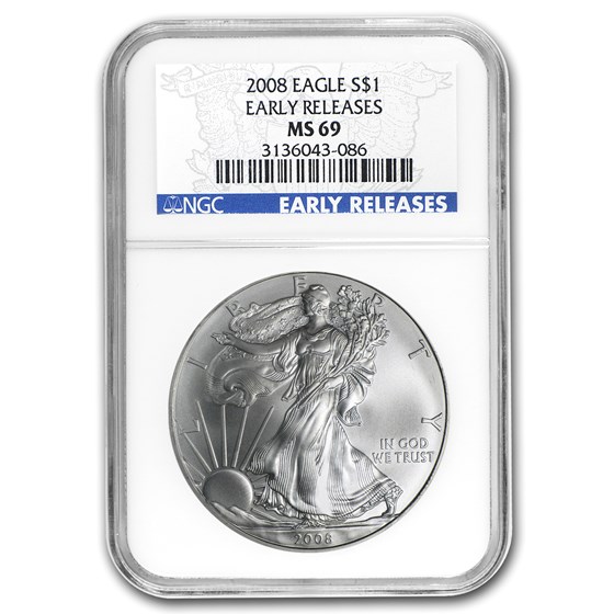 2008 American Silver Eagle MS-69 NGC (ER, Blue Label) 2008 American Silver Eagle MS-69 NGC (ER, Blue Label)