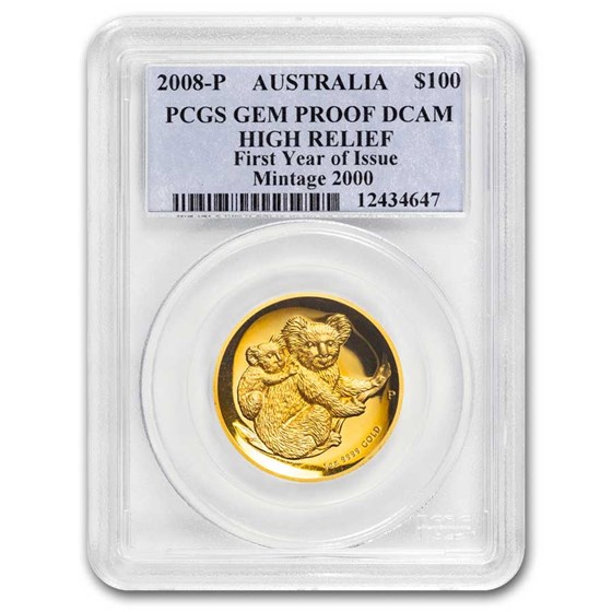 2008 AUS 1 oz Gold Koala GEM Proof DCAM PCGS High Relief