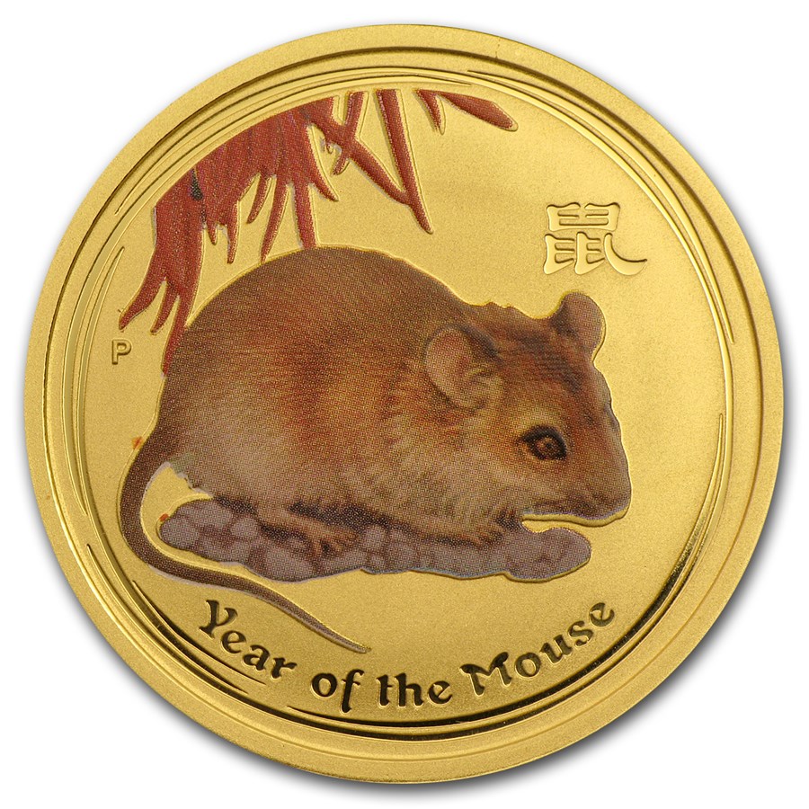 2008 Australia 1/2 oz Gold Lunar Mouse BU (SII, Colorized)