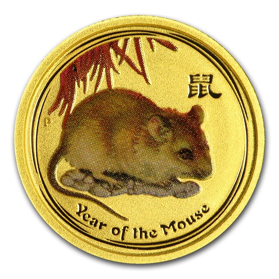 2008 Australia 1/20 oz Gold Lunar Mouse BU (SII, Colorized)