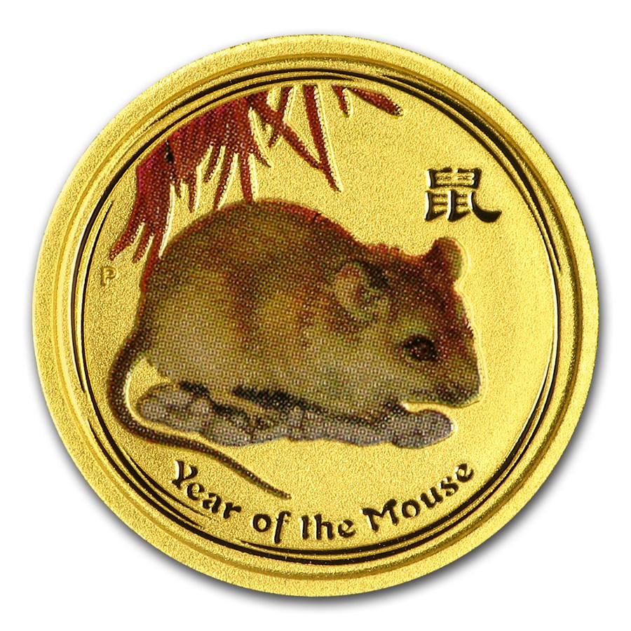 2008 Australia 1/20 oz Gold Lunar Mouse BU (SII, Colorized)