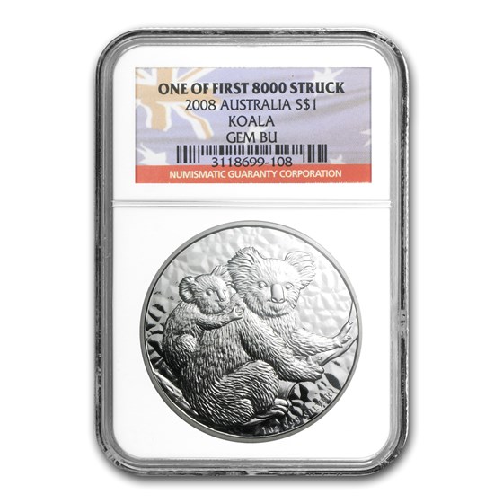 2008 Australia 1 oz Silver Koala Gem BU NGC (1st of 8,000) 2008 Australia 1 oz Silver Koala Gem BU NGC (1st of 8,000)