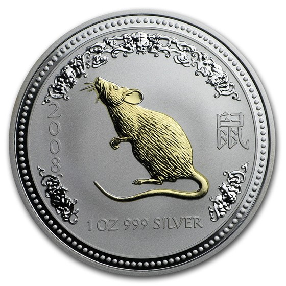 2008 Australia 1 oz Silver Year of the Mouse BU (SI, Gilded) 2008 Australia 1 oz Silver Year of the Mouse BU (SI, Gilded)