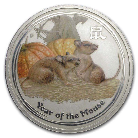 2008 Australia 5 oz Silver Mouse BU (Colorized, Abrasions)