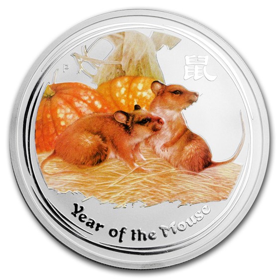 2008 Australia 5 oz Silver Mouse BU (Series II, Colorized) 2008 Australia 5 oz Silver Mouse BU (Series II, Colorized)