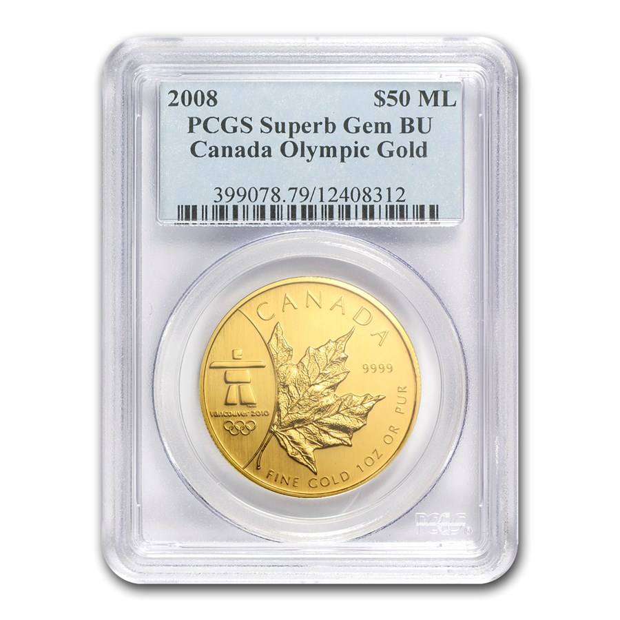 2008 Canada 1 oz Gold Maple Leaf BU PCGS (Vancouver Olympics)