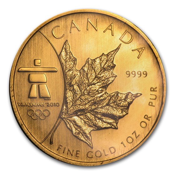 2008 Canada 1 oz Gold Maple Leaf BU (Vancouver Olympics)