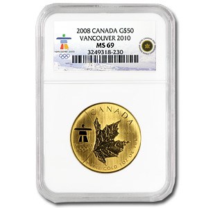 2008 Canada 1 oz Gold Maple Leaf MS-69 NGC (Vancouver) 2008 Canada 1 oz Gold Maple Leaf MS-69 NGC (Vancouver)