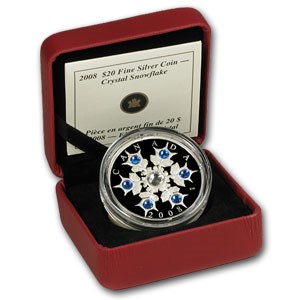 2008 Canada 1 oz Silver $20 Crystal Snowflake (Sapphire, w/Box) 2008 Canada 1 oz Silver $20 Crystal Snowflake (Sapphire, w/Box)