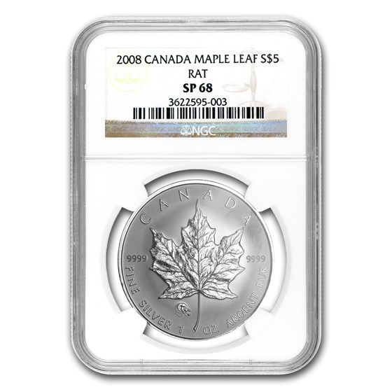 2008 Canada 1 oz Silver Maple Leaf Lunar RAT Privy SP-68 NGC 2008 Canada 1 oz Silver Maple Leaf Lunar RAT Privy SP-68 NGC