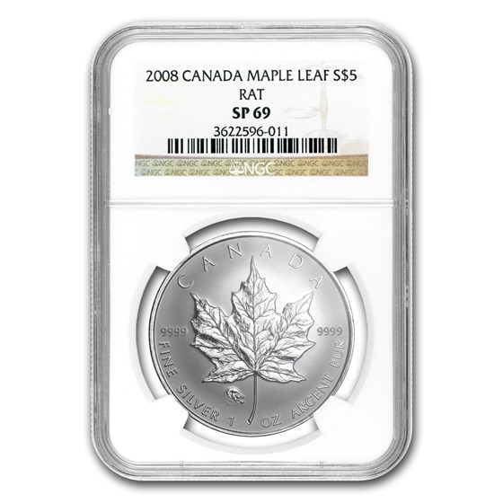 2008 Canada 1 oz Silver Maple Leaf Lunar RAT Privy SP-69 NGC 2008 Canada 1 oz Silver Maple Leaf Lunar RAT Privy SP-69 NGC