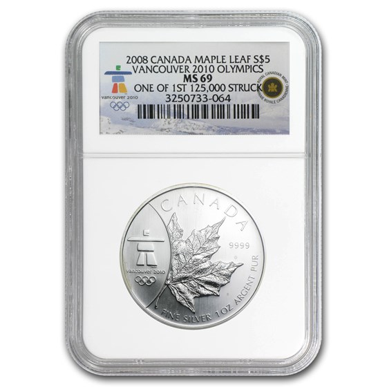 2008 Canada 1 oz Silver Maple Leaf MS-69 NGC (Vancouver) 2008 Canada 1 oz Silver Maple Leaf MS-69 NGC (Vancouver)