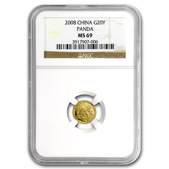 2008 China 1/20 oz Gold Panda MS-69 NGC