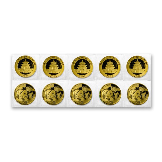 2008 China 1 oz Gold Panda BU (Sealed Sheet of 10) 2008 China 1 oz Gold Panda BU (Sealed Sheet of 10)