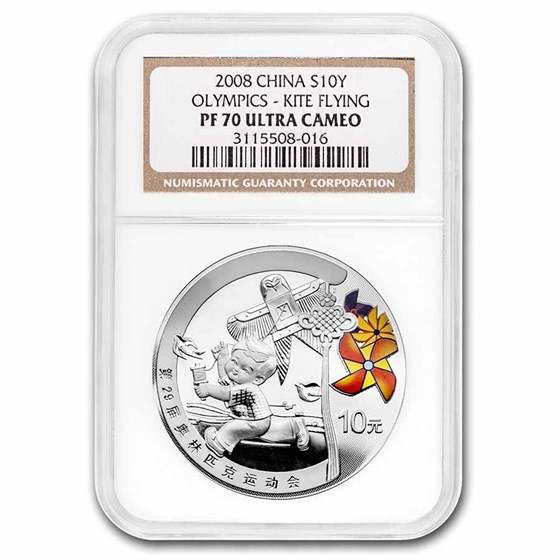 2008 China Silver ¥10 Olympic Games - Kite Flying PF-70 NGC 2008 China Silver ¥10 Olympic Games - Kite Flying PF-70 NGC