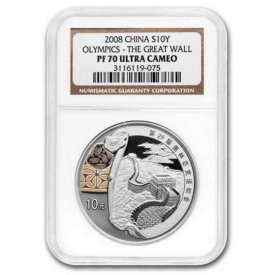 2008 China Silver ¥10 Olympic Games - The Great Wall PF-70 NGC 2008 China Silver ¥10 Olympic Games - The Great Wall PF-70 NGC