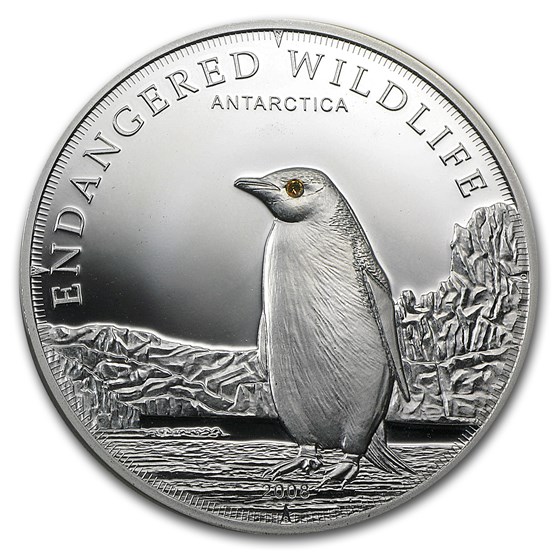 2008 Cook Islands Proof Silver $5 Endangered Wildlife Penguin