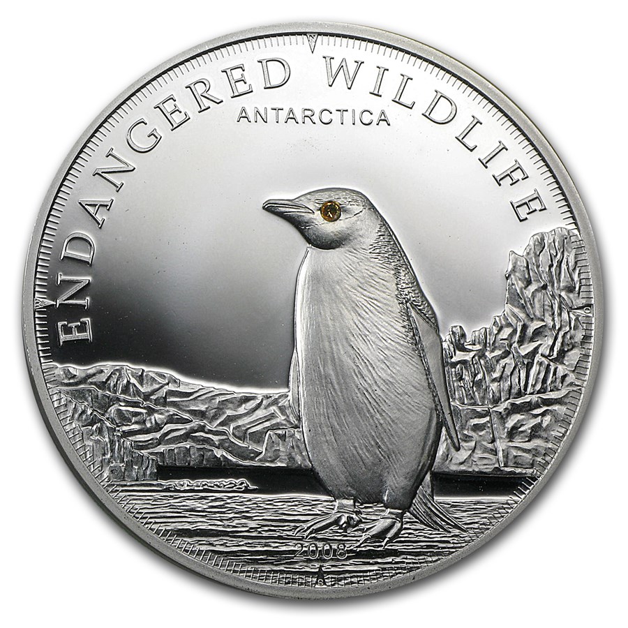 2008 Cook Islands Proof Silver $5 Endangered Wildlife Penguin