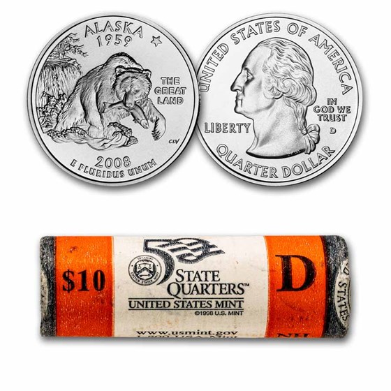 2008-D Alaska Statehood Quarter 40-Coin Roll BU (Mint Wrapped) 2008-D Alaska Statehood Quarter 40-Coin Roll BU (Mint Wrapped)