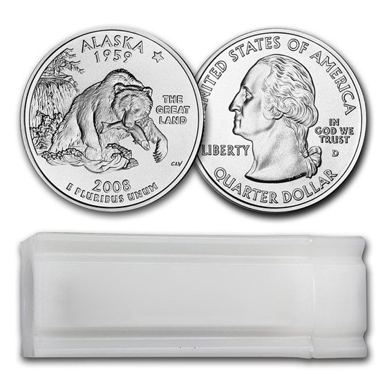 2008-D Alaska Statehood Quarter 40-Coin Roll BU 2008-D Alaska Statehood Quarter 40-Coin Roll BU