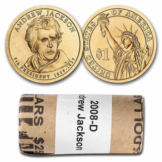 2008-D Andrew Jackson 25-Coin Presidential Dollar Roll 2008-D Andrew Jackson 25-Coin Presidential Dollar Roll