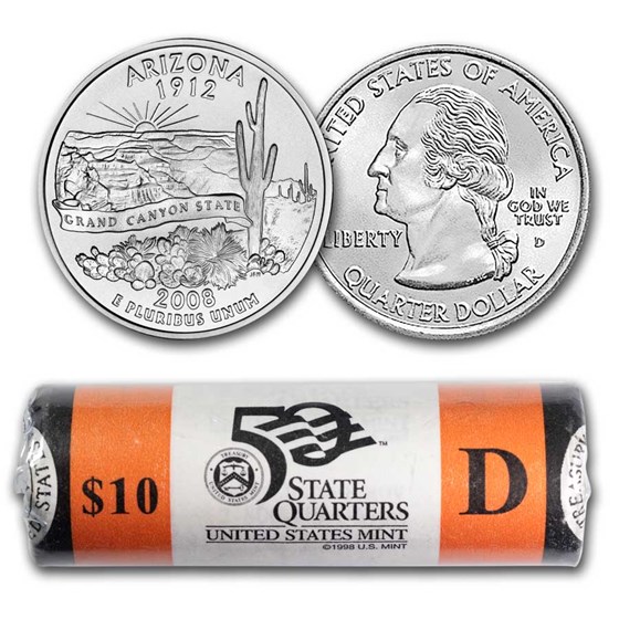 2008-D Arizona Statehood Quarter 40-Coin Roll (Mint Wrapped) 2008-D Arizona Statehood Quarter 40-Coin Roll (Mint Wrapped)