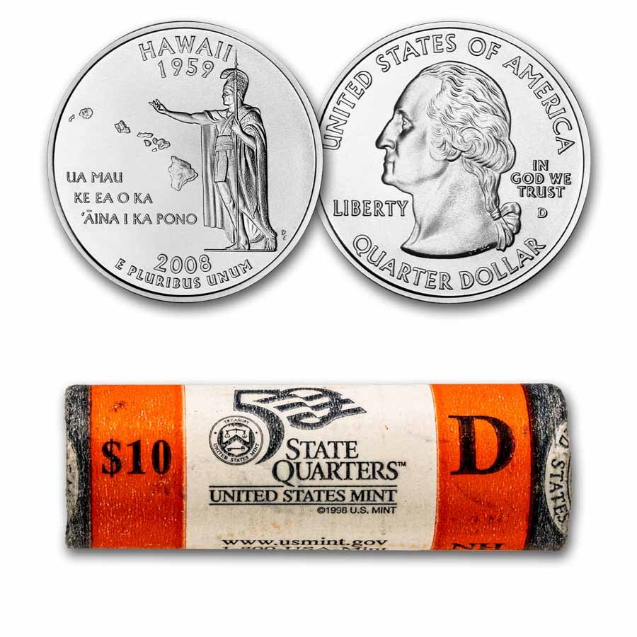 2008-D Hawaii Statehood Quarter 40-Coin Roll BU (Mint Wrapped)