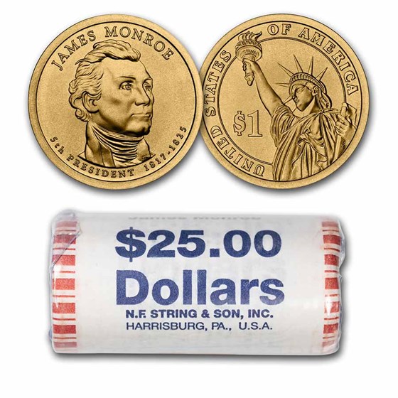 2008-D James Monroe 25-Coin Presidential Dollar Roll 2008-D James Monroe 25-Coin Presidential Dollar Roll