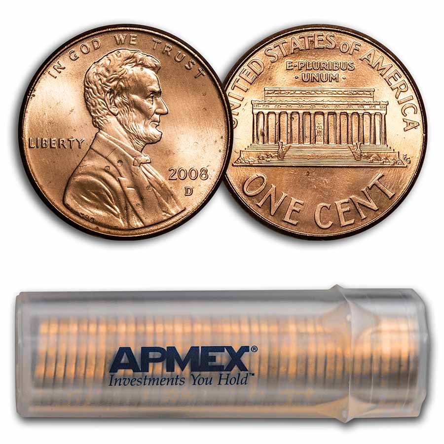 2008-D Lincoln Cent 50-Coin Roll BU