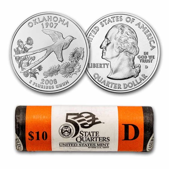 2008-D Oklahoma Statehood Quarter 40-Coin Roll (Mint Wrapped) 2008-D Oklahoma Statehood Quarter 40-Coin Roll (Mint Wrapped)