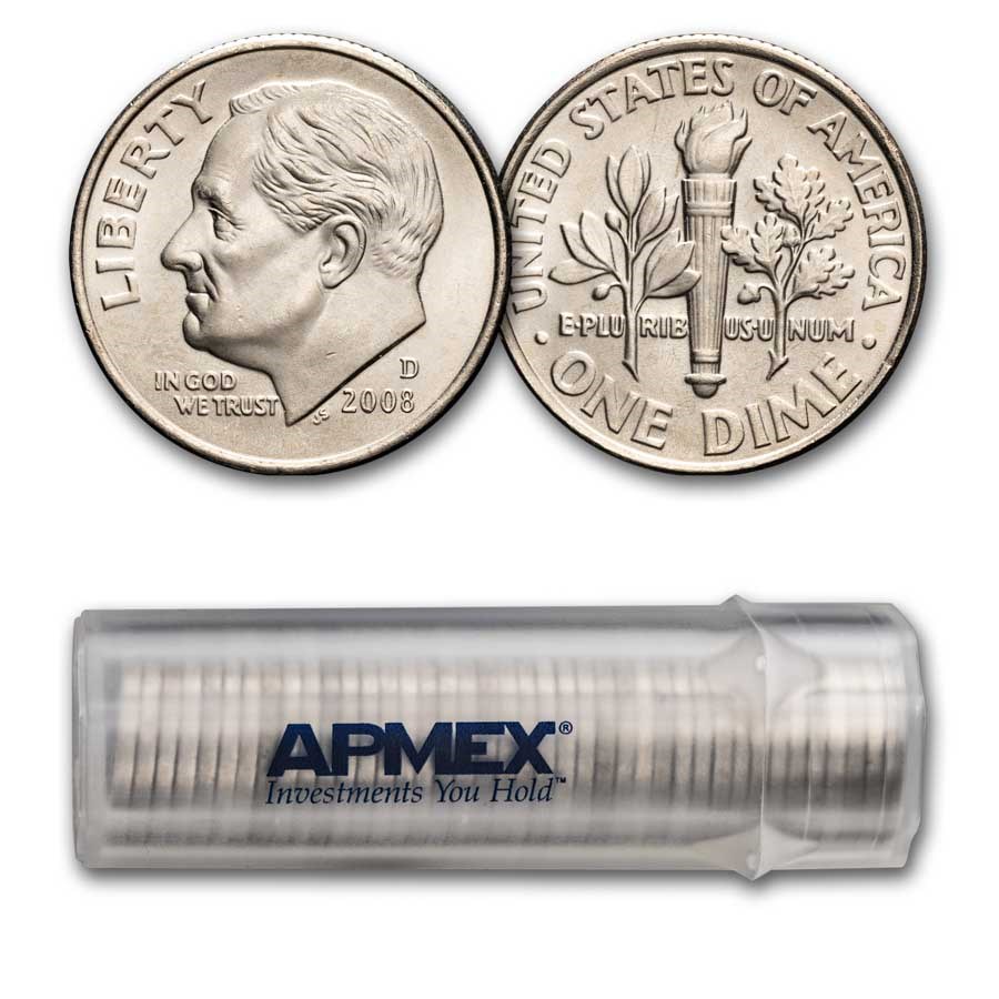2008-D Roosevelt Dime 50-Coin Roll BU