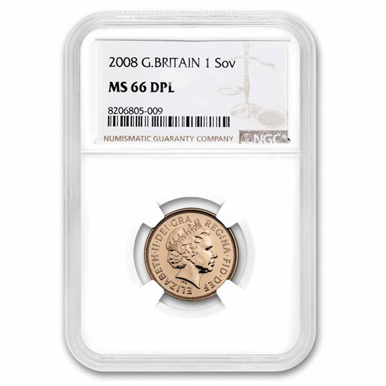 2008 Great Britain Gold Sovereign Elizabeth II MS-66 DPL NGC 2008 Great Britain Gold Sovereign Elizabeth II MS-66 DPL NGC