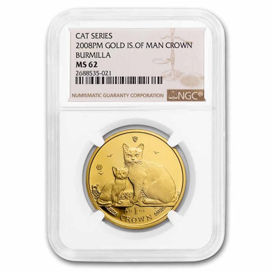 2008 Isle of Man 1 oz Gold Burmilla Cat MS-62 NGC 2008 Isle of Man 1 oz Gold Burmilla Cat MS-62 NGC