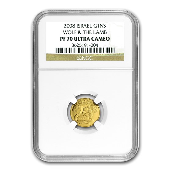 2008 Israel 1/25 oz Proof Gold Wolf & the Lamb PF-70 NGC 2008 Israel 1/25 oz Proof Gold Wolf & the Lamb PF-70 NGC