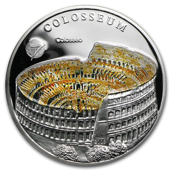 2008 Mongolia Silver 500 Togrog New 7 Wonders Roman Colosseum 2008 Mongolia Silver 500 Togrog New 7 Wonders Roman Colosseum