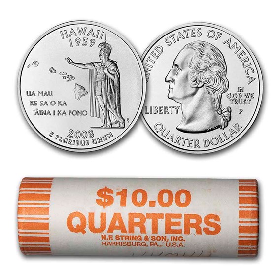 2008-P Hawaii Statehood Quarter 40-Coin Roll BU 2008-P Hawaii Statehood Quarter 40-Coin Roll BU