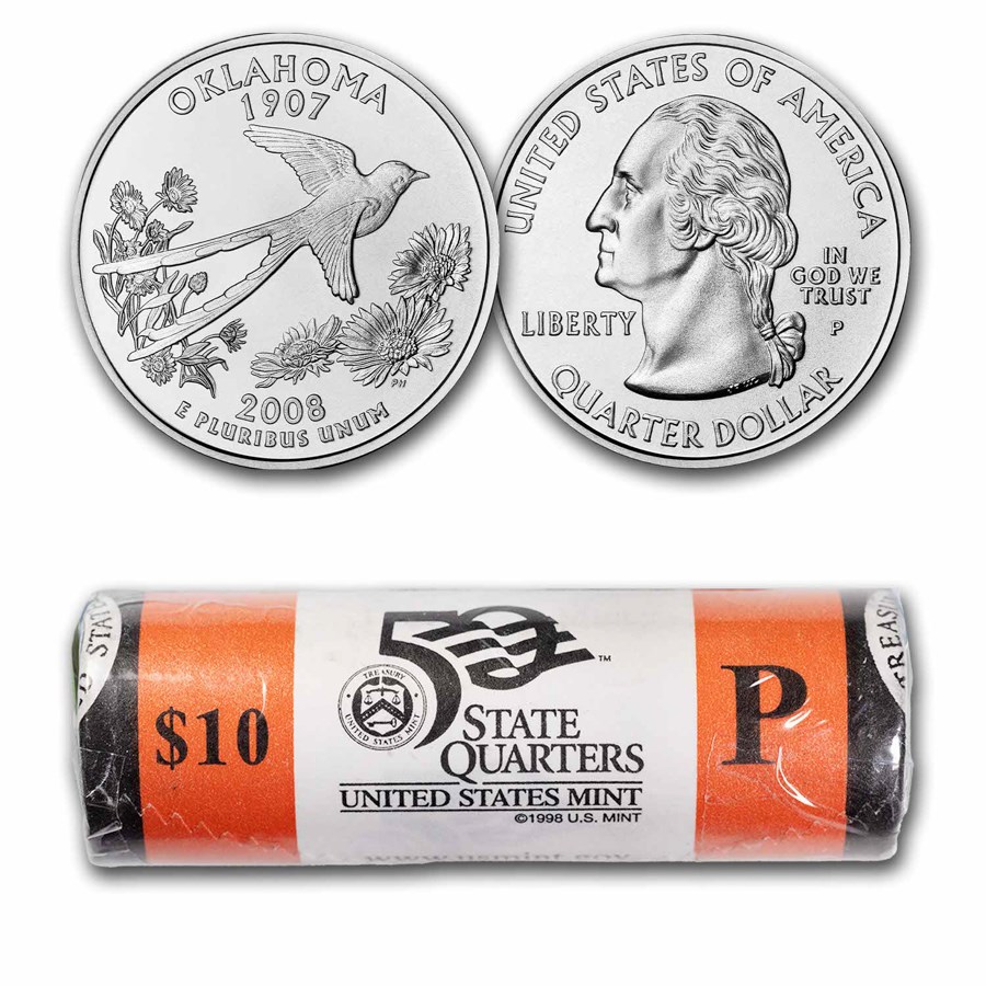 2008-P Oklahoma Statehood Quarter 40-Coin Roll (Mint Wrapped)