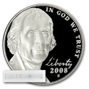 2008-S Jefferson Nickel 40-Coin Roll Proof 2008-S Jefferson Nickel 40-Coin Roll Proof
