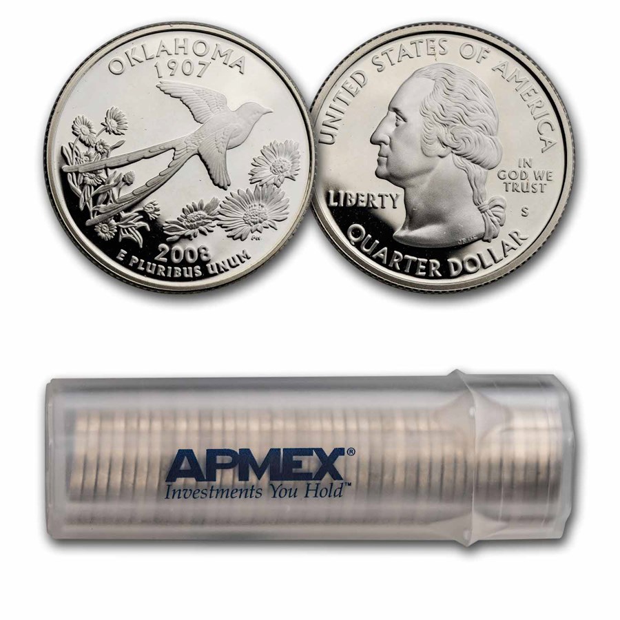 2008-S Oklahoma State Quarter Gem Proof 40-Coin Roll (Silver)
