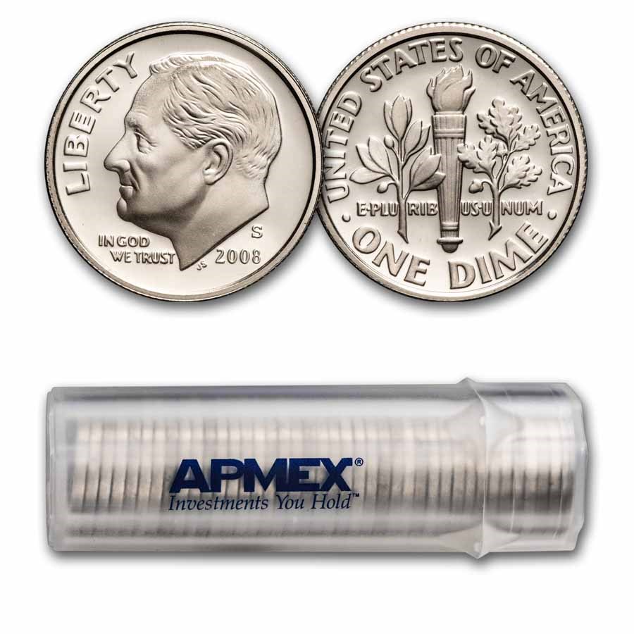 2008-S Roosevelt Dime 50-Coin Roll Proof (Clad)