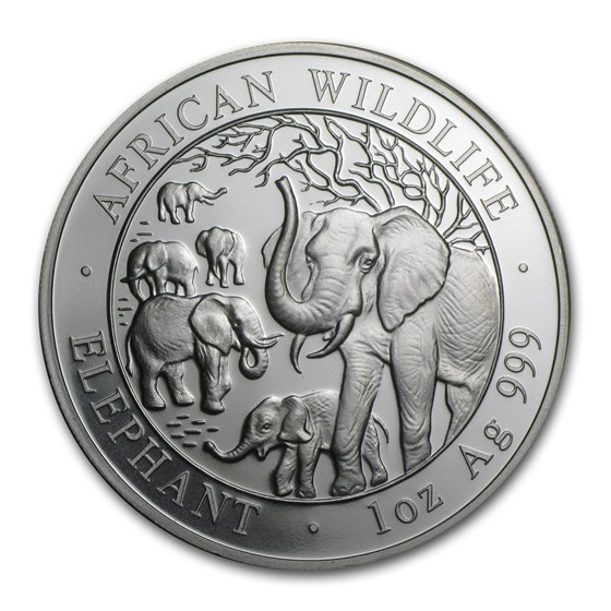 2008 Somalia 1 oz Silver Elephant BU