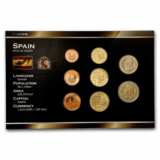 2008 Spain 1 Cent-2 Euro 8-Coin Euro Set BU