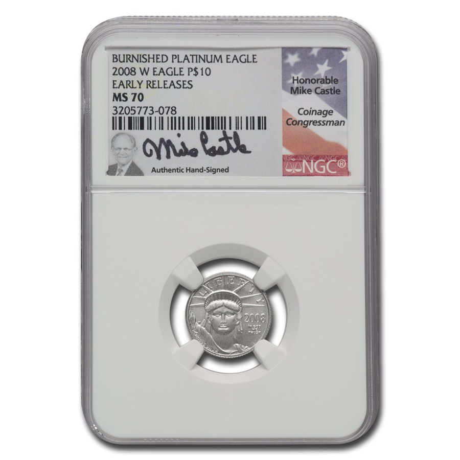 2008-W 1/10 oz American Platinum Eagle MS-70 NGC (ER, Castle)